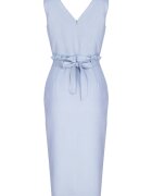 Figl Rochie midi albastra - cu curea - decolteu in V - din poliester -
