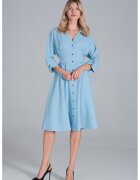 Figl Rochie midi albastra - cu maneci 3/4 - cu nasturi - din poliester