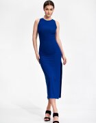 Figl Rochie midi albastra - fara maneci - poliester - design creion