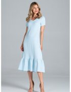 Figl Rochie midi albastru deschis - volane - maneci scurte - bumbac