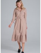 Figl Rochie midi bej cu curea - maneci lungi - poliester 100% -