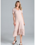 Figl Rochie midi bej din bumbac cu volane si maneci scurte - Bej