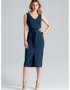 Figl Rochie midi bleumarin - decolteu in V - poliester
