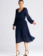 Figl Rochie midi evazata - bleumarin - cu maneci bufante - poliester