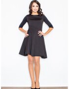 Figl Rochie midi evazata neagra - maneci 3/4 - poliester 95% elastan 5%