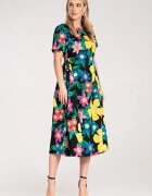 Figl Rochie midi imprimeu floral intens - material textil usor - cu legaturi laterale -