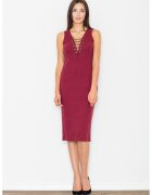 Figl Rochie midi M487 - rosu - bumbac - cu decolteu ajustabil -