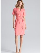Figl Rochie midi M669 Koral - roz - poliester - maneca scurta