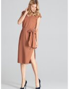 Figl Rochie midi M674 - eleganta - maneci scurte - maro - poliester 100% -