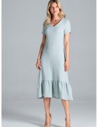 Figl Rochie midi M827 - menta - bumbac 100% - cu volane - maneci scurte