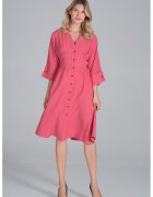 Figl Rochie midi M843 - roz - cu nasturi - maneci 3/4 - poliester -