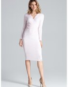 Figl Rochie midi - maneci lungi - decolteu cu coaste - roz - viscoza