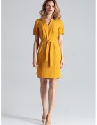 Figl Rochie midi mustar galben - maneci scurte - poliester -