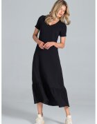 Figl Rochie midi - neagra - cu maneci scurte - bumbac