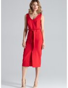 Figl Rochie midi rosie cu decolteu in V si curea - poliester 100%
