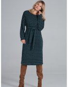 Figl Rochie midi verde cu dungi - tricotata - maneci lungi - poliester -