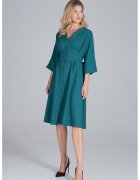 Figl Rochie midi verde - cu nasturi - maneci 3/4 - poliester -