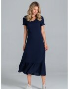 Figl Rochie midi volane - maneci scurte - bleumarin - bumbac