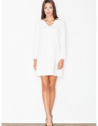 Figl Rochie mini alba - maneci lungi - decolteu in V - poliester -