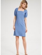 Figl Rochie mini - albastra - decolteu patrat - maneci scurte - poliester