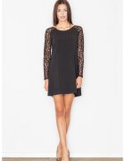 Figl Rochie mini - neagra - cu maneci din dantela - eleganta - poliester -