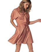 Figl Rochie mini portocalie - guler - maneci elastice - buzunare - material elastic - viscoza
