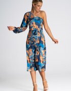 Figl Rochie model abstract - cu un singur umar - cu maneci lungi - multicolor - poliester
