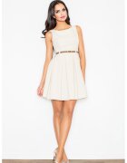 Figl Rochie mulata M083 - eleganta - cu curea - bej - poliester 100% -