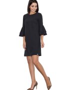 Figl Rochie neagra M564 - cu volane - maneci 3/4 - poliester/viscoza - negru