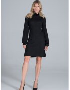 Figl Rochie neagra M831 - eleganta - cu maneci lungi bufante - 65% poliester - 30% viscoza