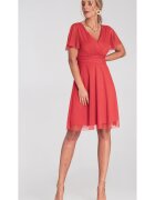 Figl Rochie portocalie - tul - decolteu plic - maneci scurte - evazata - mulata in talie -
