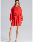 Figl Rochie rosie - eleganta - cu volane - poliester
