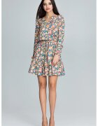 Figl Rochie scurta florala multicolor - cu maneci lungi - poliester si elastan