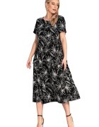 Figl Rochie simpla - cu imprimeu floral - legaturi laterale - neagra - viscoza/nylon -