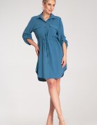 Figl Rochie tip camasa - albastra - poliester - maneci reglabile -