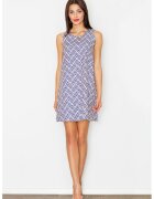 Figl Rochie trapez model geometric - poliester - albastru - alb -