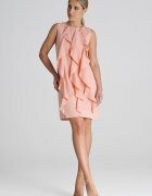 Figl Rochie trapez roz - cu volane - 65% poliester - 35% viscoza