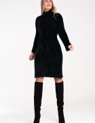 Figl Rochie tricotata guler inalt - neagra - 100% nailon -