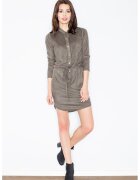 Figl Rochie verde - piele intoarsa - cu capse