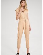 Figl Salopeta dama - eleganta - cu maneca scurta - legata in talie - bej - poliester -
