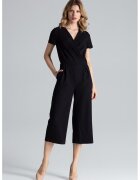 Figl Salopeta dama - neagra - cu pantaloni largi si maneci scurte - din poliester si vascoza