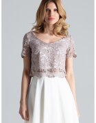 Figl Set bluza si fusta dantela - asimetrica - bej ecru - poliester 97% - elastan 3%