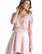 Figl Set bluza si fusta dantela - asimetrica - roz - poliester 97% elastan 3% -