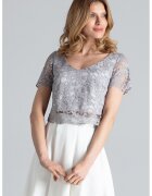 Figl Set bluza si fusta top din dantela - fusta asimetrica - gri ecru - poliester 97% - elastan 3%