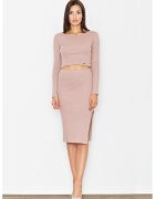 Figl Set elegant dama crop top si fusta - roz inchis - bumbac 98% - elastan 2% -