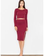Figl Set elegant M484 visiniu cu crop top si fusta - din bumbac - confortabil si modern