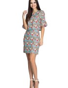 Figl Set floral bluza cu maneci volane - fusta creion midi - poliester