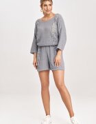 Figl Set tricotat pentru femei - M995 - bluza cu maneci 3/4 si pantaloni scurti - gri inchis - acril 50% - bumbac 50% -