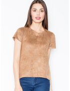 Figl Tricou dama - Poliester/Elastan - Cu fermoar - Maro deschis