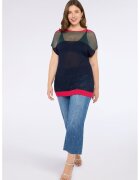 Fiorella Rubino Bluza semi-transparenta cu maneci scurte - Negru/Rosu vermillion